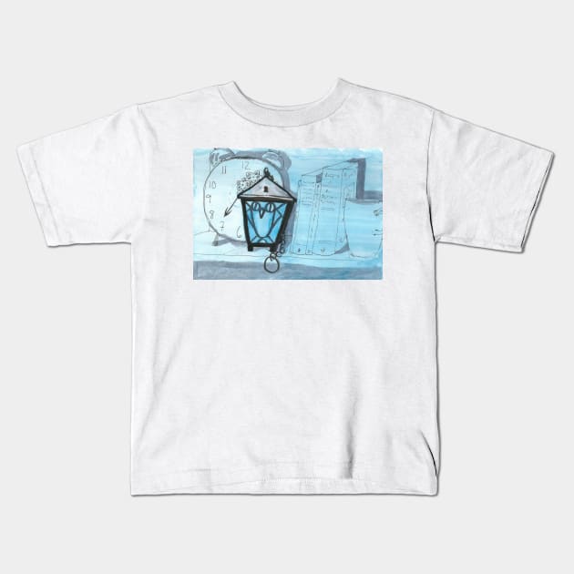 Bryn Mawr Light Blue Owl Lantern Kids T-Shirt by ElizaC